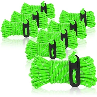 Afbeelding van 8 x 4 M reflecterend scheertouw voor kamperen in groen Tentkoord met scheergesp Spanningskoord Campingkoord Touwspanner Tether Stormriem