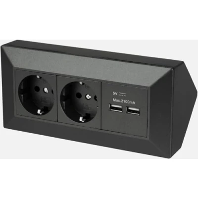 Afbeelding van Stekkerdoos 2 voudig, USB, serie C1, zwart