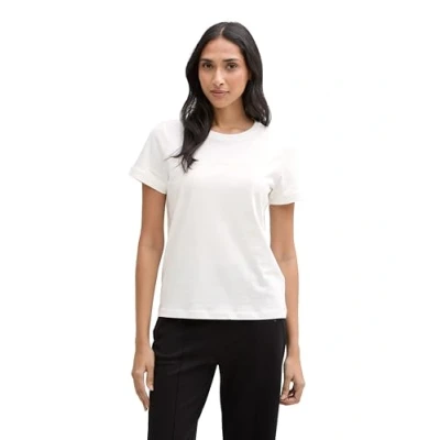 Afbeelding van TOM Tailor LOGO Tshirt basic, Dames, Maat: Medium, Whisper white