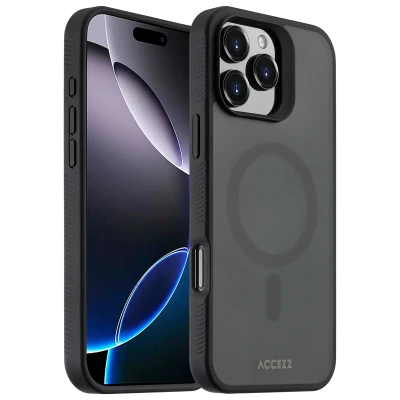 Afbeelding van Accezz Hoesje Geschikt voor iPhone 16 Pro Max Rugged Frosted Backcover MagSafe Zwart