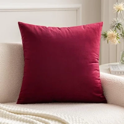 Afbeelding van MIULEE Kussenhoes, fluweelzacht, effen, microvezel, kerst, decoratieve vierkante kussensloop voor sofa, slaapkamer, met onzichtbare rits, 40 x cm, 1 stuk, donkerrood (Wine Red)