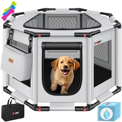 Afbeelding van LOVPET® puppyren voor binnen en buiten, L, 112 x 62 cm, hondenkooi Oxford weefsel, dierenren kleine dieren, honden, katten, hondenren buitenren frame van pvc buizen, grijs