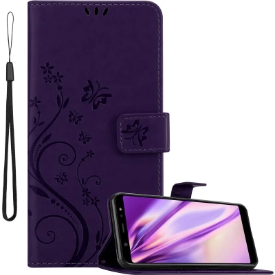 Afbeelding van Cadorabo Hoesje geschikt voor Samsung Galaxy A6 PLUS 2018 in Bloemen DONKER PAARS Beschermhoes Case Cover