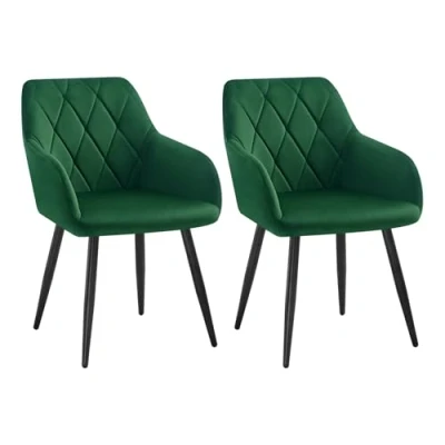 Afbeelding van WOLTU eetkamerstoelen, woonkamer fauteuil, Scandinavische stoel, fluwelen keukenstoel, gestoffeerde zitting met armleuningen en rugleuning, metalen poten, donkergroen, BH352dgn 2