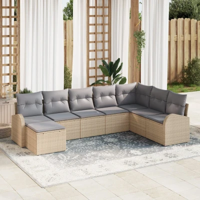 Afbeelding van vidaXL Tuinsofa Set van 8 Beige Rattan en stof