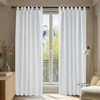 Afbeelding van Deconovo Gordijnen Verduisterend met Lussen, Ondoorzichtige Kerst Warmtewerende Stof voor Woonkamer, 140x175 cm (B x H), Grijswit, set van 2