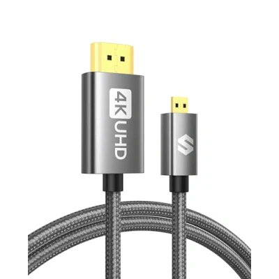 Afbeelding van Silkland Micro HDMI to Kabel 2M, 4K@60Hz, Ondersteunt Ethernet, 3D, HDR en ARC, naar Compatibel met GoPro Hero 9/8/7/6/5, Raspberry Pi 5/4, Sony A6300 A6400