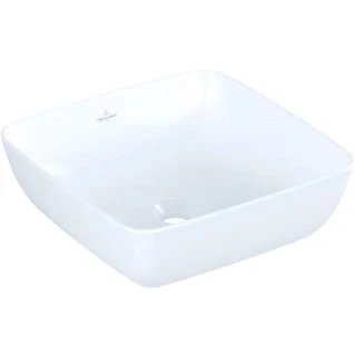 Afbeelding van Villeroy en boch artis opzetwastafel hoekig wand verhoogde voet geen overloop 410 x 410mm dxb wit alpine keramiekplus 417841r1