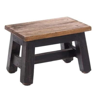 Afbeelding van Rustieke VOETENBANK Monte 21x30x20 cm (HxBxD), mahoniehouten gerecycled hout houten krukje, bloemenkrukje, bijzetkrukje kleur: 04 zwart natuur