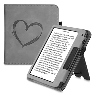 Afbeelding van kwmobile e reader hoesje compatibel met Tolino Vision 6 Ereader case van kunstleer Brushed Hart in grijs