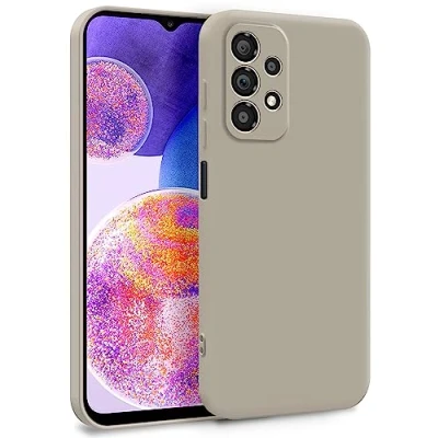 Afbeelding van MyGadget siliconen hoesje, compatibel met Samsung Galaxy A23 5G, tweelaagse telefoonhoes camerabescherming, cover binnenvoering en buitenkant, grijs