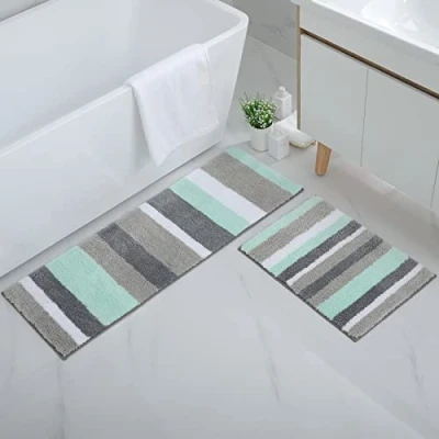 Afbeelding van Homaxy Antislip badmatset, 2 delig, microvezel, absorberend, zacht, hoogpolig, 40 x 60 cm + 120 cm, groen/grijs