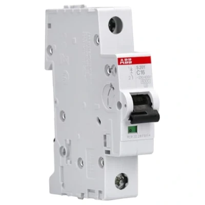 Afbeelding van Abb s201 installatieautomaat 1p c karakteristiek 16a iec en 60898 1 6 ka iec60947 2 10 module breedte 17 5mm 2cds251001r0164