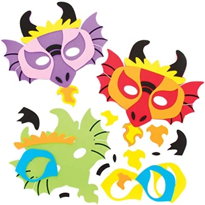 Afbeelding van Baker Ross Draak Maskers knutselset voor kinderen (4 stuks) kleine geschenken om te knutselen en decoreren in de lente
