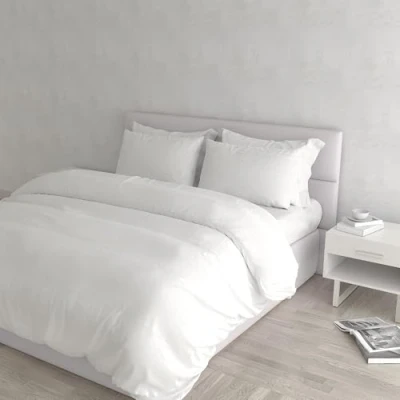 Afbeelding van Italian Bed Linen Natuurlijke Kleur Dekbedovertrek Set met Doubleface Effen Tas Sheet en Kussensloop, 100% Katoen, Wit wit, dubbele