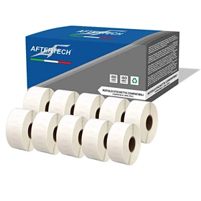 Afbeelding van Aftertech 10 x 11355 afneembaar 19 51 mm rollen met compatibele zelfklevende etiketten (500 etiketten/rol = 5000 totaal) voor Dymo LabelWriter Seiko SLP etiketteermachines 11355R