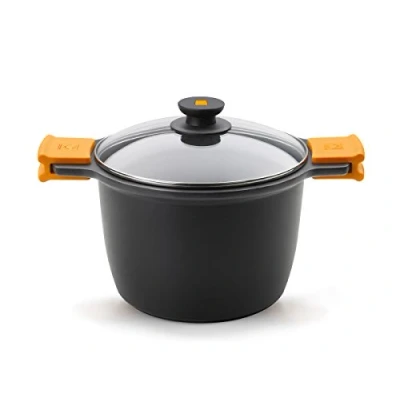 Afbeelding van BRA Efficient hoge kookpan met glazen deksel en siliconen handgrepen, gegoten aluminium antiaanbaklaag Teflon Platinum Plus 20 cm zwart