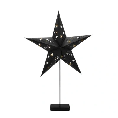 Afbeelding van LED papieren ster tafellamp in zwart met timer Ø 45 cm kerstster decoratieve verlichting warm wit adventsster lamp sfeerlicht voor Kerstmis advent winter