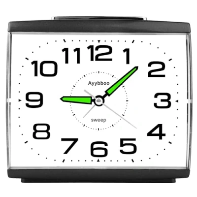 Afbeelding van Alarm analoog, wekker zonder tikken met snooze nachtlampje slaapkamer voor kinderen grote wijzerplaat analoog kwartswekker kinderwekker, leerwekker educatief horloge