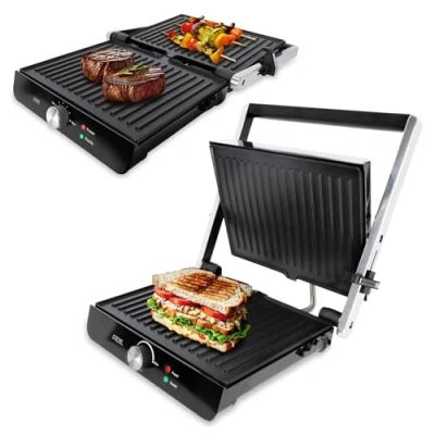 Afbeelding van ADE Contactgrill, 2.000 watt, sandwichmaker met anti aanbaklaag, 3 in 1, paninitoaster en tafelgrill, elektrisch, 180 graden, openklapbaar, voor sandwiches, toast, steaks, groenten, panini, roestvrij