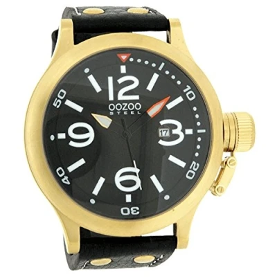 Afbeelding van OOZOO Timepieces Goudkleurige horloge met zwarte leren band OS203