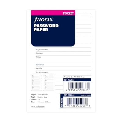 Afbeelding van Filofax Pocket Wachtwoord Papier Navulling, Wit, 81 x 120 mm