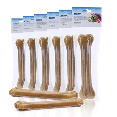 Afbeelding van Nobleza Geperst bot voor honden Tandenversterker Stick Tandheelkundige hondensnack, Knuckle Bone van ongelooide huid, Kauwbot, 20 cm, 6 stuks