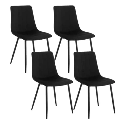 Afbeelding van Klihome Eetkamerstoelen, set van 4, keukenstoel, eetkamerstoel, gestoffeerde stoel, woonkamerstoel, designstoel, met rugleuning, metalen poten, zitting fluweel, zwart, K0007EZS 4