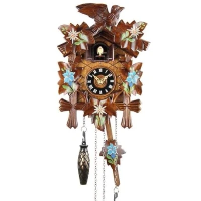 Afbeelding van EBLE Koekoeksklok, echt hout, batterij aangedreven kwartsuurwerk, Koekoek roep, geschilderd, 22 cm