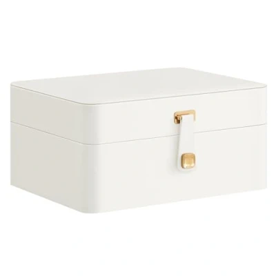Afbeelding van SONGMICS Sieradendoos met spiegel, 2 laags sieradendoos, sieradenreiskoffer, flexibele sieradenlade, 17,6 x 22 11 cm, oorbellenorganizer, cadeau idee, wolkenwit JBC200W01