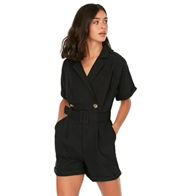 Afbeelding van Trendyol Vrouwen Plain Riem Gedetailleerde Geweven Overalls, zwart, 62