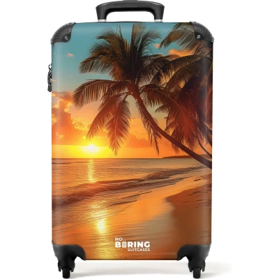 Afbeelding van NoBoringSuitcases.com® Handbagage koffer lichtgewicht Reiskoffer trolley Palmbomen op een strand Rolkoffer met wieltjes Past binnen 55x40x20 en 55x35x25