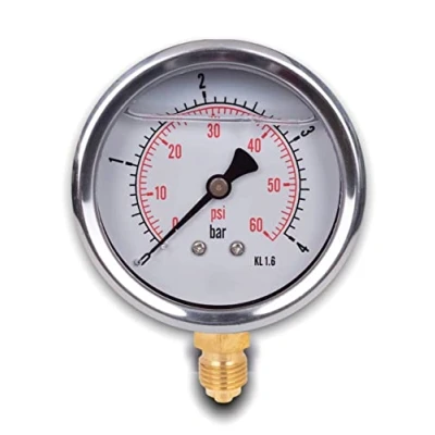 Afbeelding van glycerine manometer, RVS IP65 63 mm met onderaansluiting, 1/4 (0 4bar)
