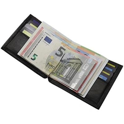 Afbeelding van myledershop Echt lederen dollarclip portemonnee / met geldclip in plantaardig gelooid runderleer MJ Design Germany zwart, Eén maat