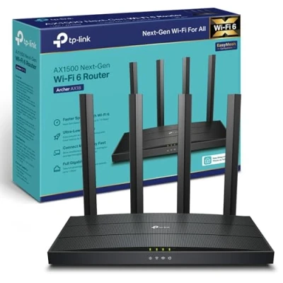 Afbeelding van TP Link WiFi 6 router, AX 1500 Mbps dual band 6, 4 gigabit poorten, high performance antennes, OneMesh, WPA3, ouderlijk toezicht, geïntegreerde antivirus (Archer AX18)