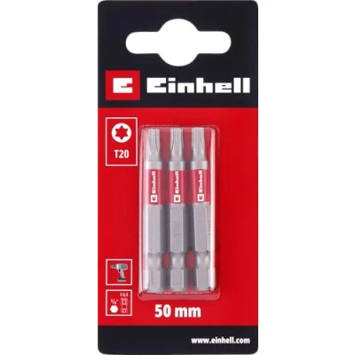 Afbeelding van Originele Einhell standaard bits, 3 delig, 50 mm, T20 (chroom vanadium, nauwkeurige schroeven, goede controle, rode kleurring, E6.3 schacht)