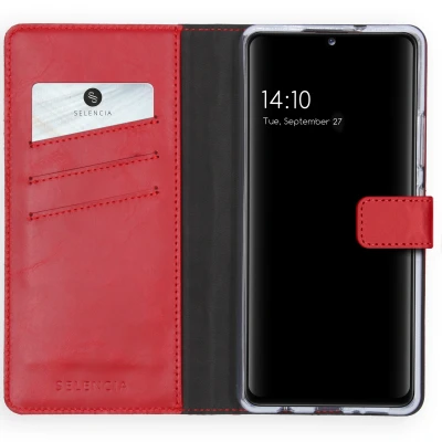 Afbeelding van Samsung Galaxy A42 Hoesje Echt leder Selencia Bookcase Rood Telefoonhoesje