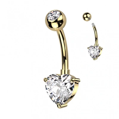 Afbeelding van Piercing titanium hartje steen goud