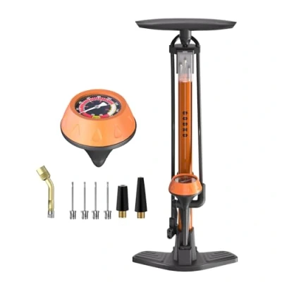 Afbeelding van GOBKO Fietspomp, staande fietspomp met manometer, fietspompen Presta en Schrader bandenpomp, multifunctionele luchtpomp voor racefiets, MTB, sportbalpomp, hoge druk, 160 psi 11 bar
