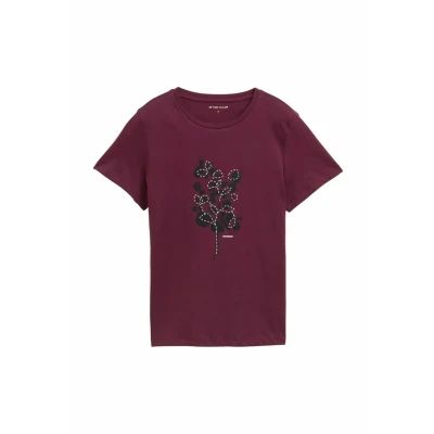 Afbeelding van TOM Tailor Tshirt print, Dames, Maat: XS, Bordeaux red
