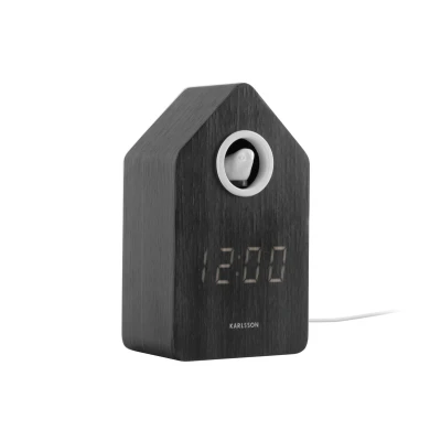 Afbeelding van Karlsson Wekker Cuckoo LED Met Koekoeksgeluid Zwart Hout 9x6x15,3cm Nice thingZ alarmklok