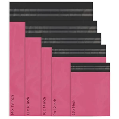 Afbeelding van 50 gemengde mailing poly post zelf seal zakken 5 maten 10 van elke rode sintel kleine tot grote postzakken port verpakking mailers (Roze)