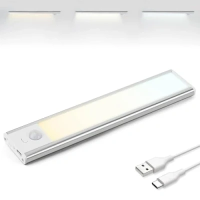 Afbeelding van Brendz LED Kastverlichting met bewegingssensor, 20 cm, USB C Oplaadbaar, Dimbaar, Magnetisch, 3 Kleurtemperaturen, Draadloos, op Batterij, Zilver