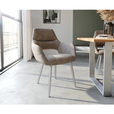 Afbeelding van Armleunstoel Yago Flex met armleuning 4 poot conisch roestvrij staal taupe vintage