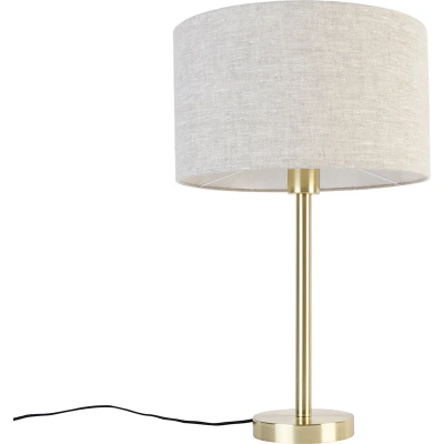 Afbeelding van QAZQA Klassieke tafellamp messing met kap lichtgrijs 35 cm Simplo