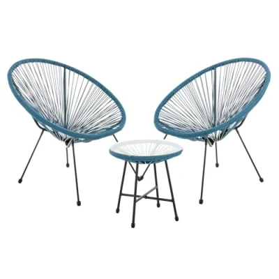 Afbeelding van SVITA Bali balkonmeubel 3 dlg. polyrotan loungeset balkon set blauw