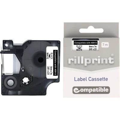 Afbeelding van Rillprint compatible D1 tape voor Dymo 40913, 9 mm, zwart op wit