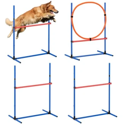 Afbeelding van VEVOR Agility trainingsuitrusting voor honden, 4 delige set, hindernisbaan puppy&#039;s, hindernisstand, in hoogte verstelbaar, stangen, springring, opbergtas, tuin, erf