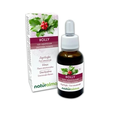 Afbeelding van Holly of Hulst (Ilex aquifolium) Naturalma Bachbloesems Druppels 30 ml alcoholvrij vloeibaar extract Bloesemessences Veganistisch en