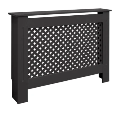 Afbeelding van Radiatorbekleding met honingraatmotief zwart, 112x19x82 cm, vervaardigd van gelakt MDF